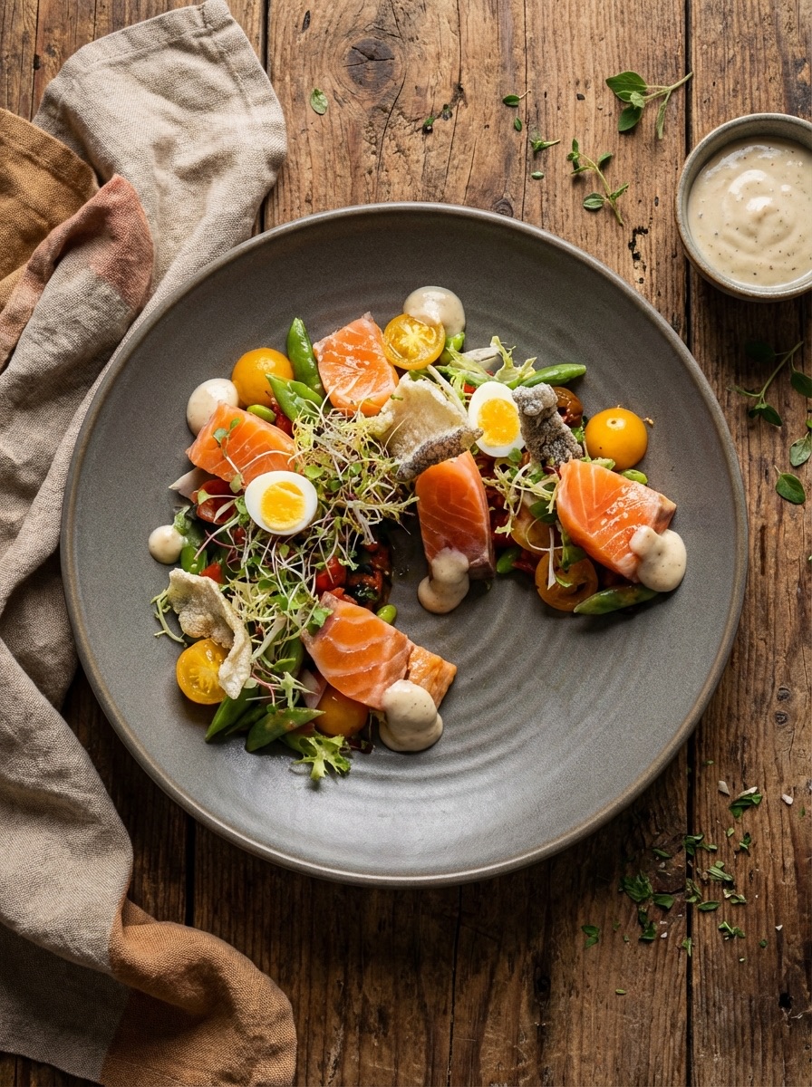 Salmon & soft-egg salad